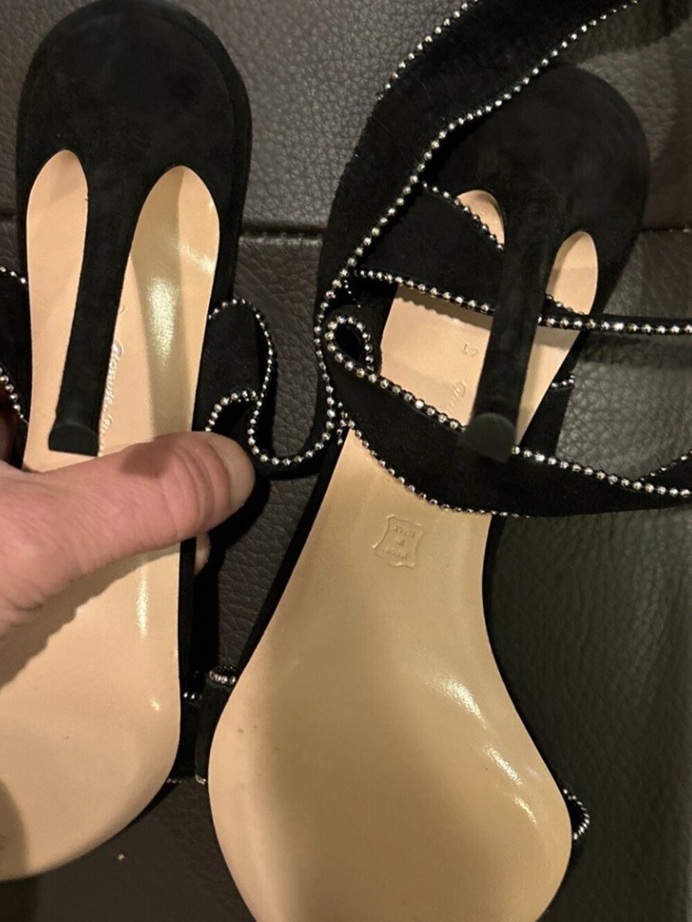 Gianvito Rossi Black Suede Ankle-Tie Sandal Heels Bow - Picture 8 of 8